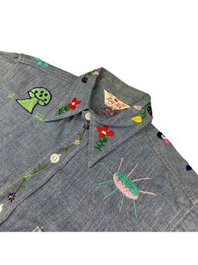 VTG 50's King Kole Men's Hand Sewn Embroidered Denim Button Shirt • Small